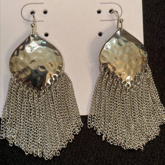 New Silver Dangle Fringe Earrings - Picture 2 of 4